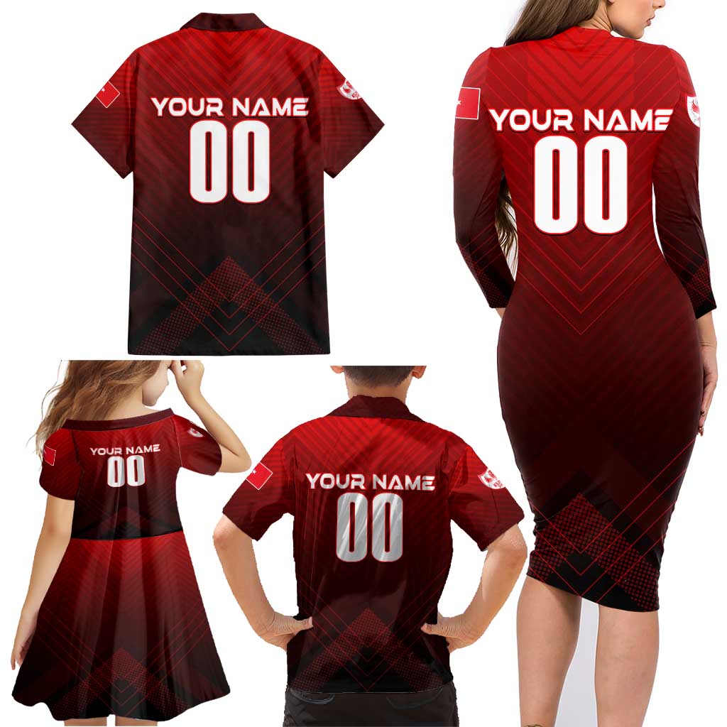 Personalized Turkey Football 2024 Family Matching Long Sleeve Bodycon Dress and Hawaiian Shirt Trophy Wing Style - Wonder Print Shop