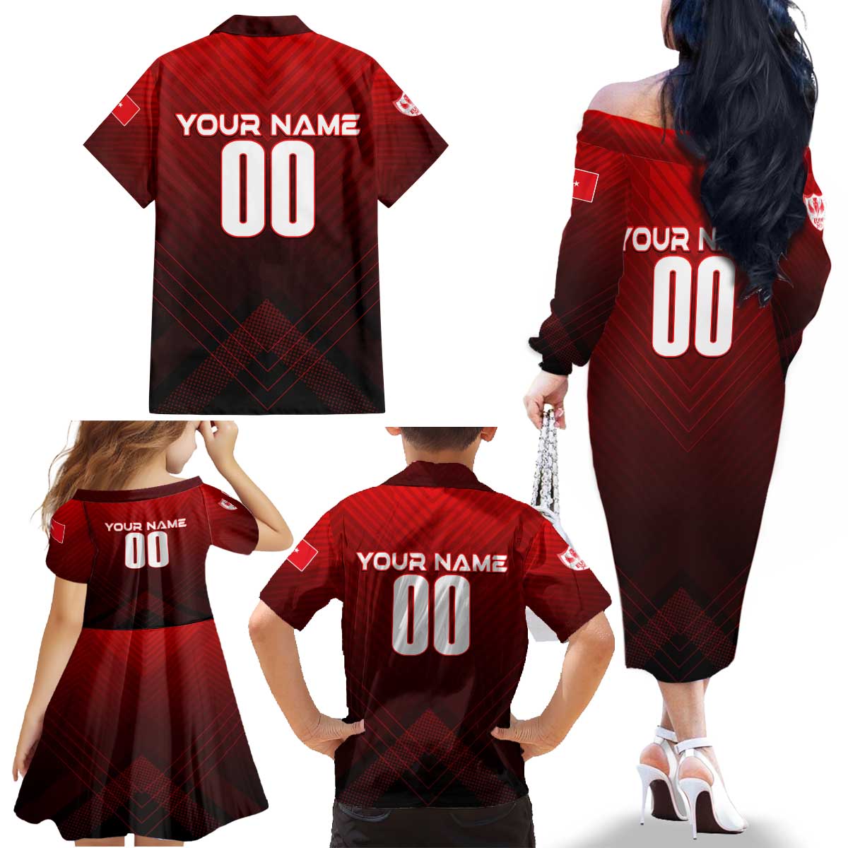 Personalized Turkey Football 2024 Family Matching Off The Shoulder Long Sleeve Dress and Hawaiian Shirt Trophy Wing Style - Wonder Print Shop