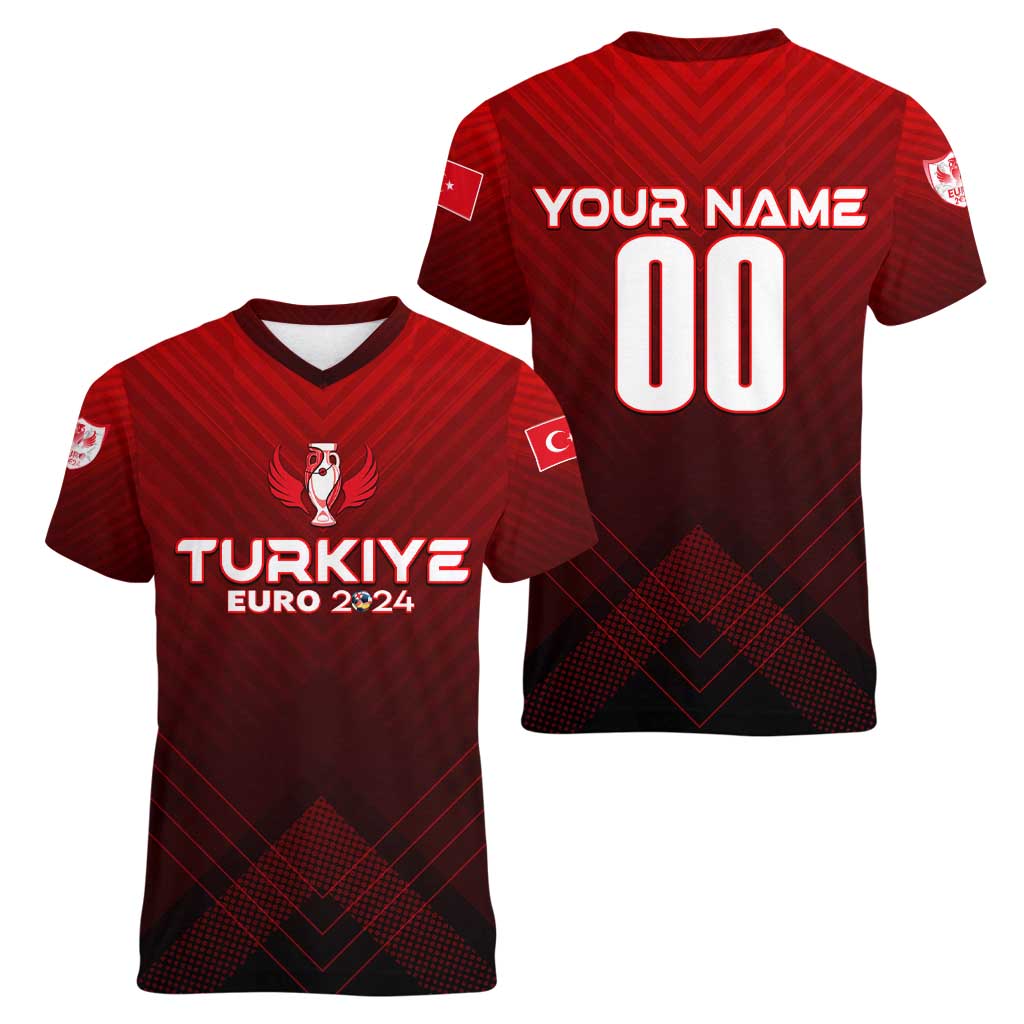 Personalized Turkey Football 2024 Women V-Neck T-Shirt Trophy Wing Style - Wonder Print Shop