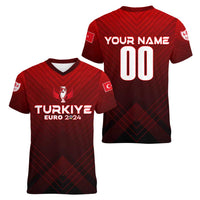 Personalized Turkey Football 2024 Women V-Neck T-Shirt Trophy Wing Style - Wonder Print Shop
