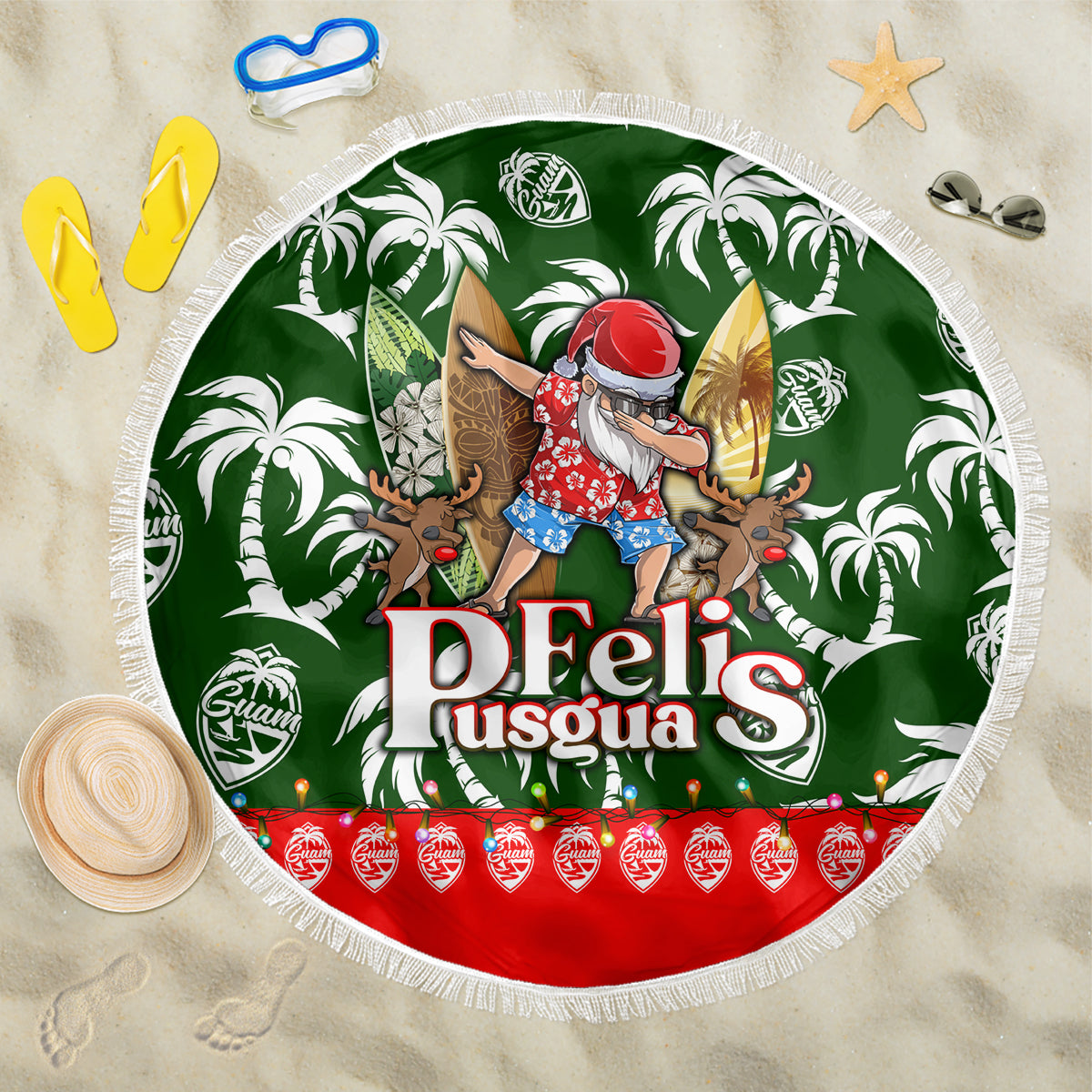 Guam Christmas Beach Blanket Felis Pusgua Tropical Xmas Patterns - Wonder Print Shop