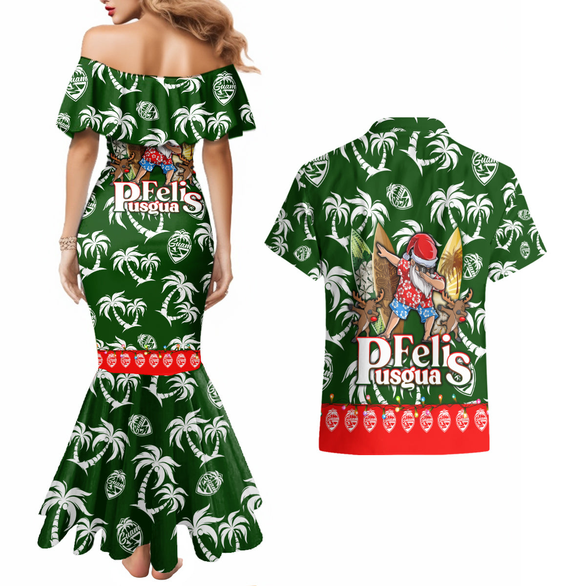 Guam Christmas Couples Matching Mermaid Dress and Hawaiian Shirt Felis Pusgua Tropical Xmas Patterns - Wonder Print Shop