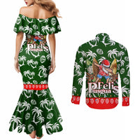 guam-christmas-couples-matching-mermaid-dress-and-long-sleeve-button-shirts-felis-pusgua-tropical-xmas-patterns