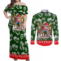 Guam Christmas Couples Matching Off Shoulder Maxi Dress and Long Sleeve Button Shirts Felis Pusgua Tropical Xmas Patterns - Wonder Print Shop