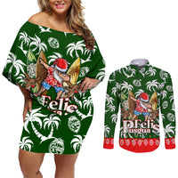 Guam Christmas Couples Matching Off Shoulder Short Dress and Long Sleeve Button Shirts Felis Pusgua Tropical Xmas Patterns - Wonder Print Shop