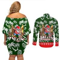 Guam Christmas Couples Matching Off Shoulder Short Dress and Long Sleeve Button Shirts Felis Pusgua Tropical Xmas Patterns - Wonder Print Shop