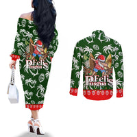 guam-christmas-couples-matching-off-the-shoulder-long-sleeve-dress-and-long-sleeve-button-shirts-felis-pusgua-tropical-xmas-patterns