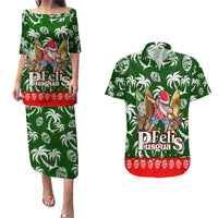 Guam Christmas Couples Matching Puletasi Dress and Hawaiian Shirt Felis Pusgua Tropical Xmas Patterns - Wonder Print Shop