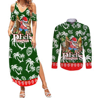 Guam Christmas Couples Matching Summer Maxi Dress and Long Sleeve Button Shirts Felis Pusgua Tropical Xmas Patterns - Wonder Print Shop