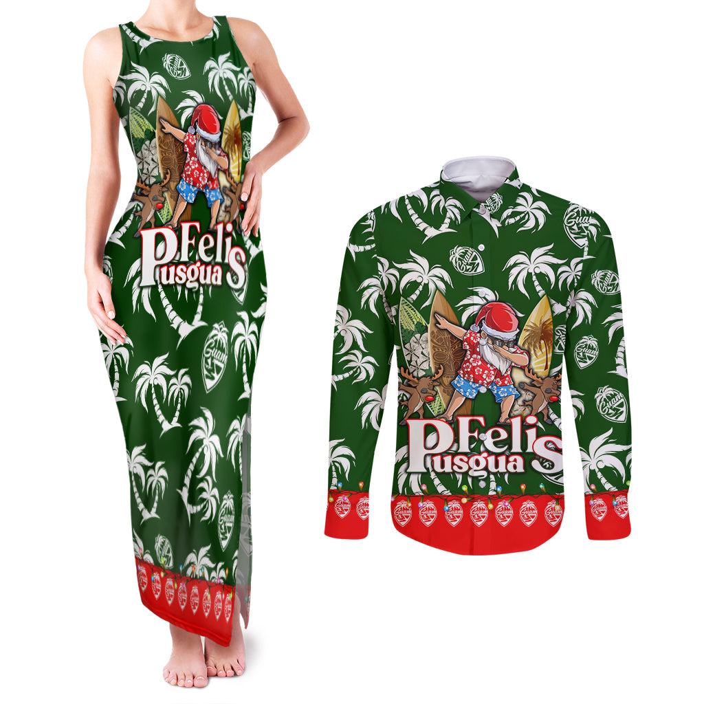 Guam Christmas Couples Matching Tank Maxi Dress and Long Sleeve Button Shirts Felis Pusgua Tropical Xmas Patterns - Wonder Print Shop