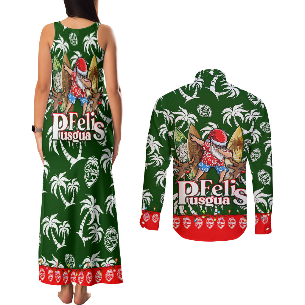 Guam Christmas Couples Matching Tank Maxi Dress and Long Sleeve Button Shirts Felis Pusgua Tropical Xmas Patterns - Wonder Print Shop