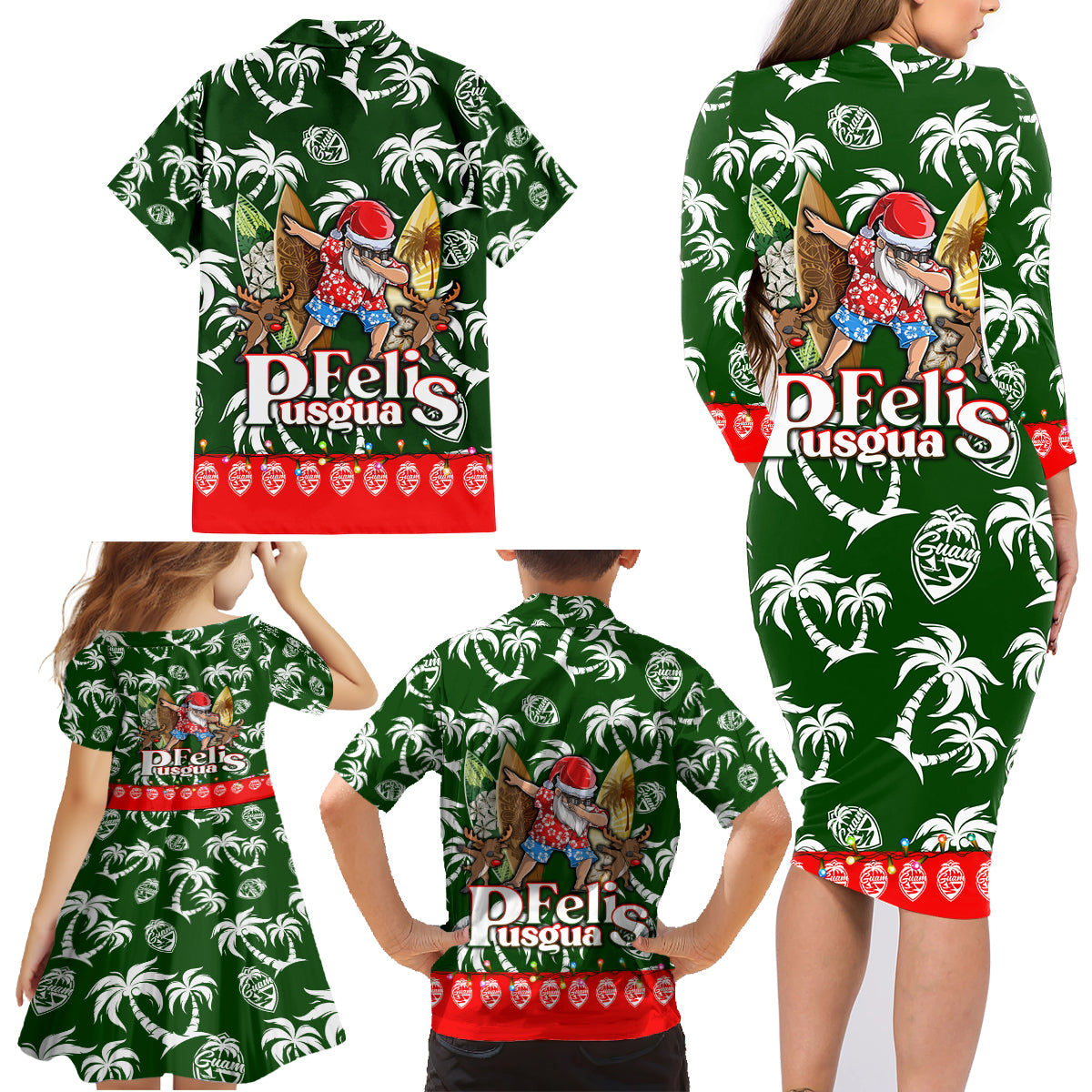Guam Christmas Family Matching Long Sleeve Bodycon Dress and Hawaiian Shirt Felis Pusgua Tropical Xmas Patterns - Wonder Print Shop