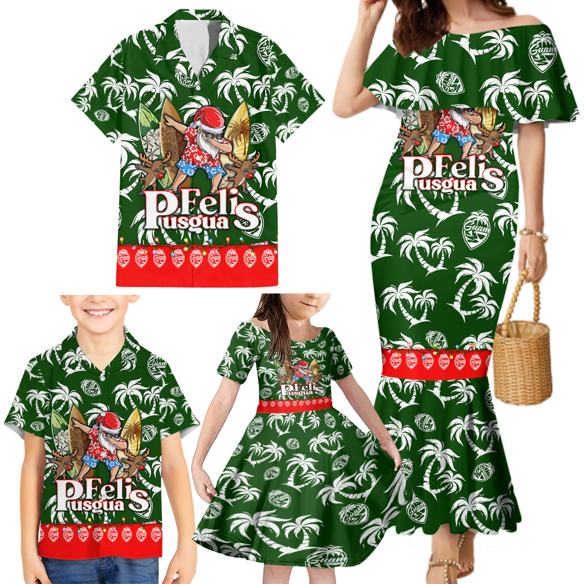 Guam Christmas Family Matching Mermaid Dress and Hawaiian Shirt Felis Pusgua Tropical Xmas Patterns - Wonder Print Shop