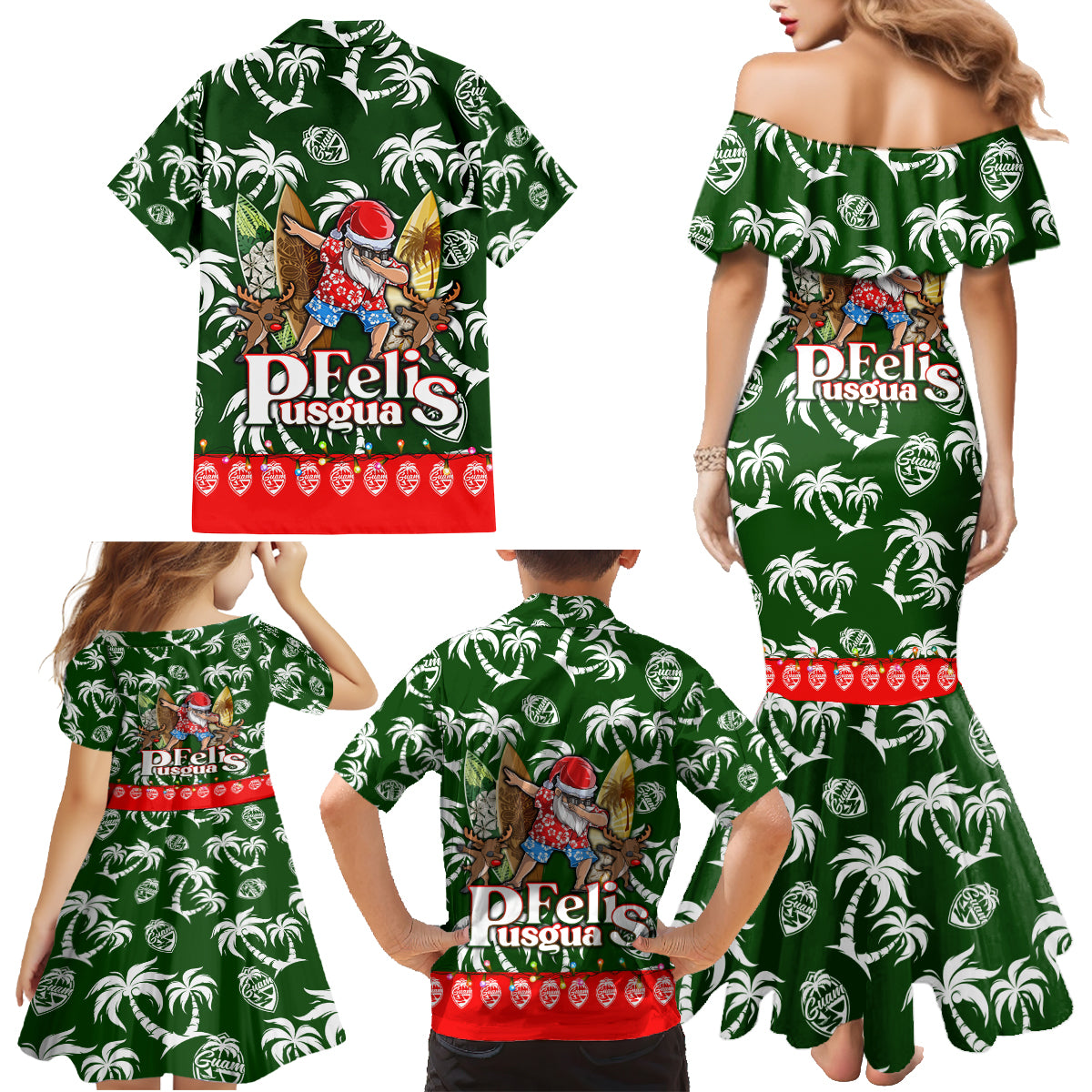 Guam Christmas Family Matching Mermaid Dress and Hawaiian Shirt Felis Pusgua Tropical Xmas Patterns - Wonder Print Shop