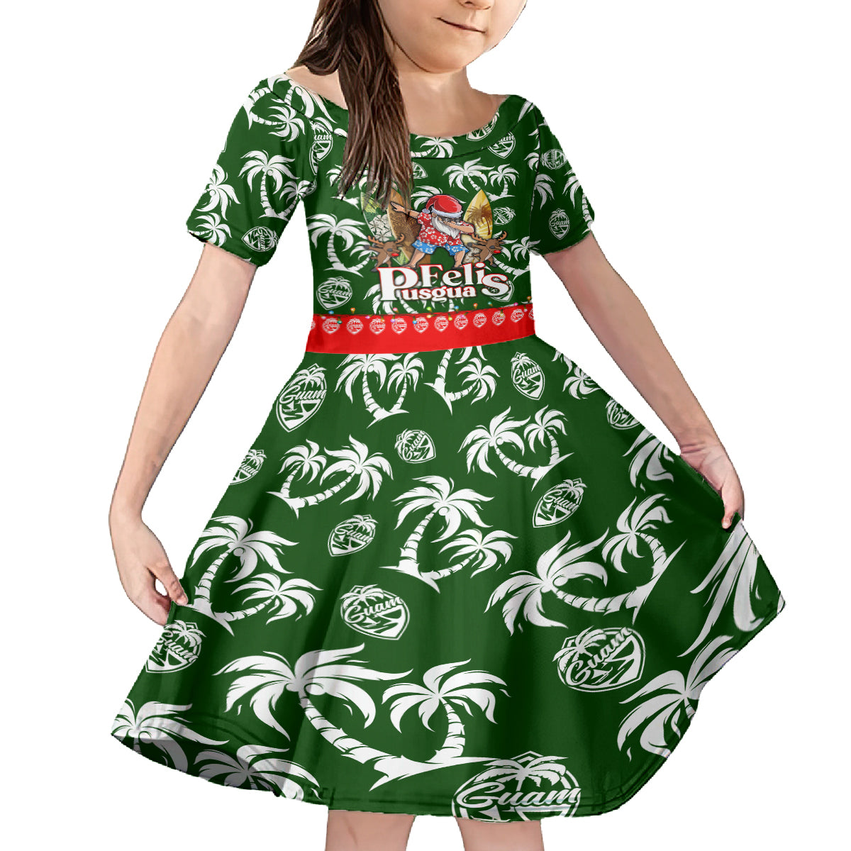 Guam Christmas Family Matching Off Shoulder Long Sleeve Dress and Hawaiian Shirt Felis Pusgua Tropical Xmas Patterns - Wonder Print Shop