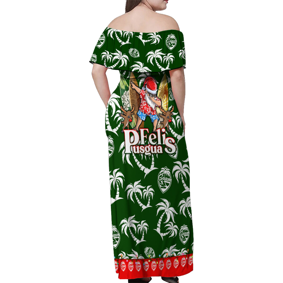 Guam Christmas Family Matching Off Shoulder Maxi Dress and Hawaiian Shirt Felis Pusgua Tropical Xmas Patterns - Wonder Print Shop