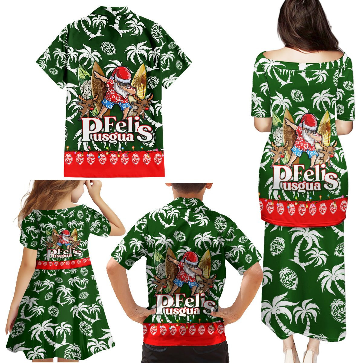 Guam Christmas Family Matching Puletasi Dress and Hawaiian Shirt Felis Pusgua Tropical Xmas Patterns - Wonder Print Shop