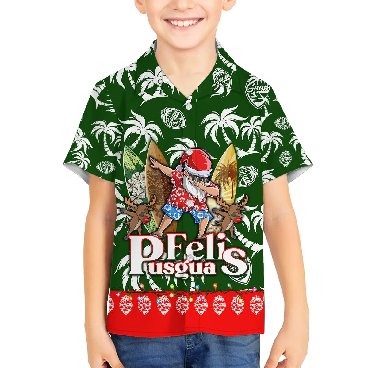 Guam Christmas Family Matching Puletasi Dress and Hawaiian Shirt Felis Pusgua Tropical Xmas Patterns - Wonder Print Shop
