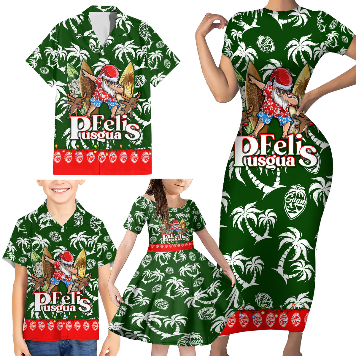 Guam Christmas Family Matching Short Sleeve Bodycon Dress and Hawaiian Shirt Felis Pusgua Tropical Xmas Patterns - Wonder Print Shop
