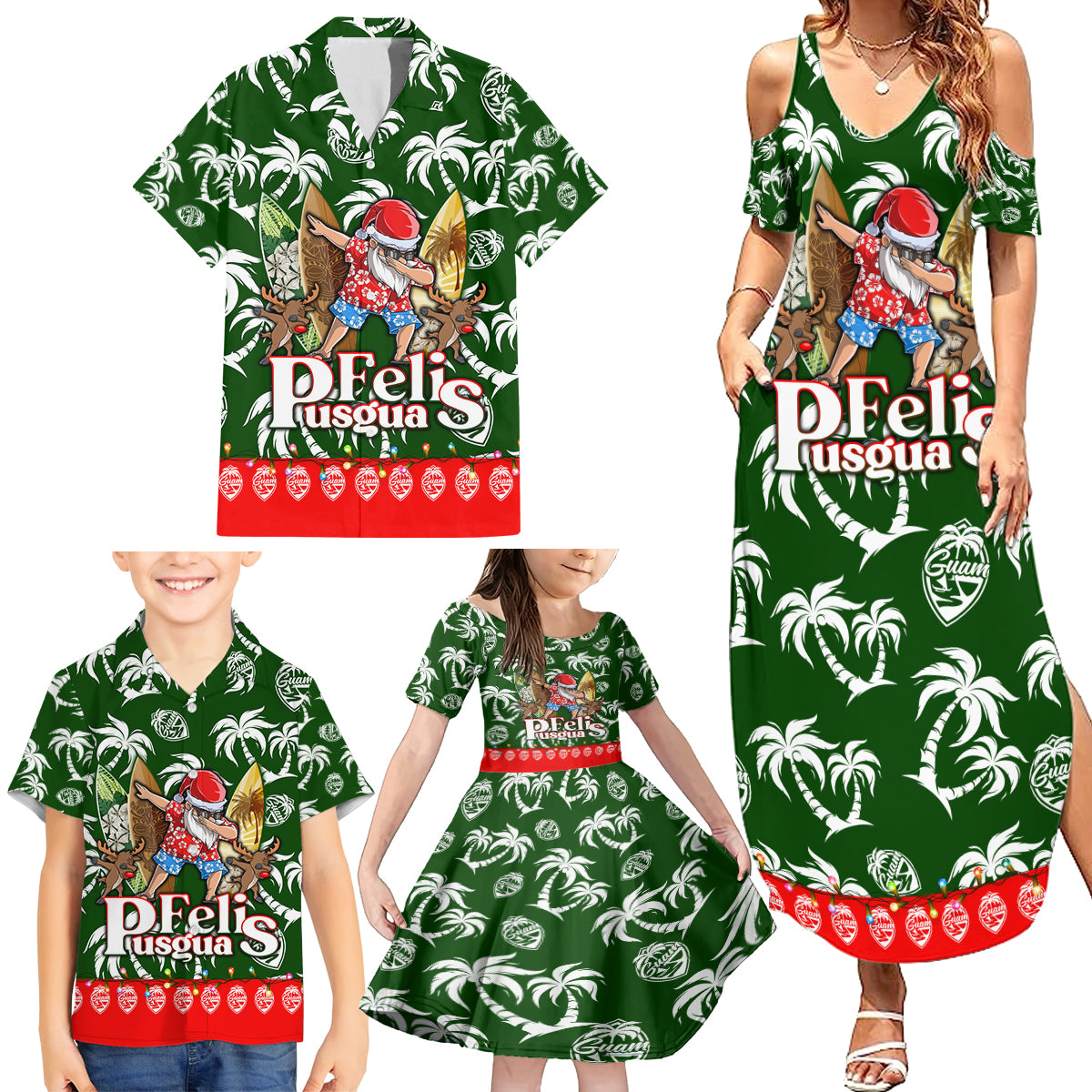 Guam Christmas Family Matching Summer Maxi Dress and Hawaiian Shirt Felis Pusgua Tropical Xmas Patterns - Wonder Print Shop