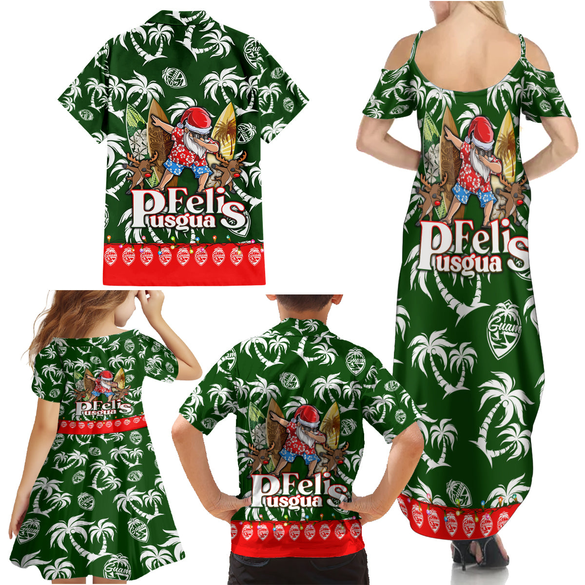 Guam Christmas Family Matching Summer Maxi Dress and Hawaiian Shirt Felis Pusgua Tropical Xmas Patterns - Wonder Print Shop