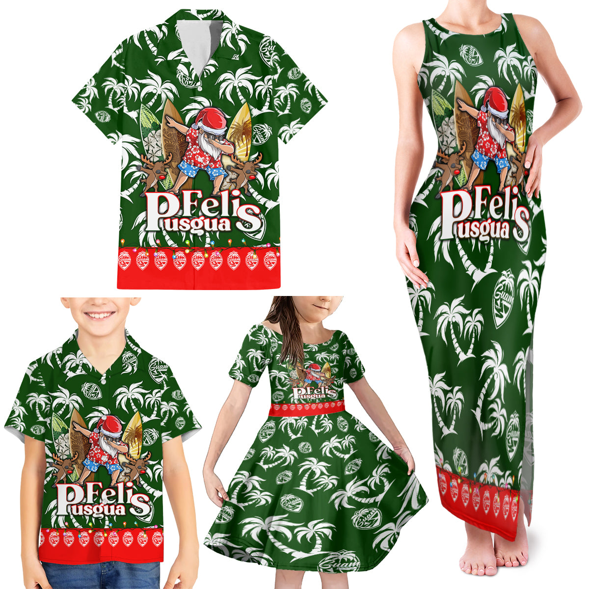Guam Christmas Family Matching Tank Maxi Dress and Hawaiian Shirt Felis Pusgua Tropical Xmas Patterns - Wonder Print Shop
