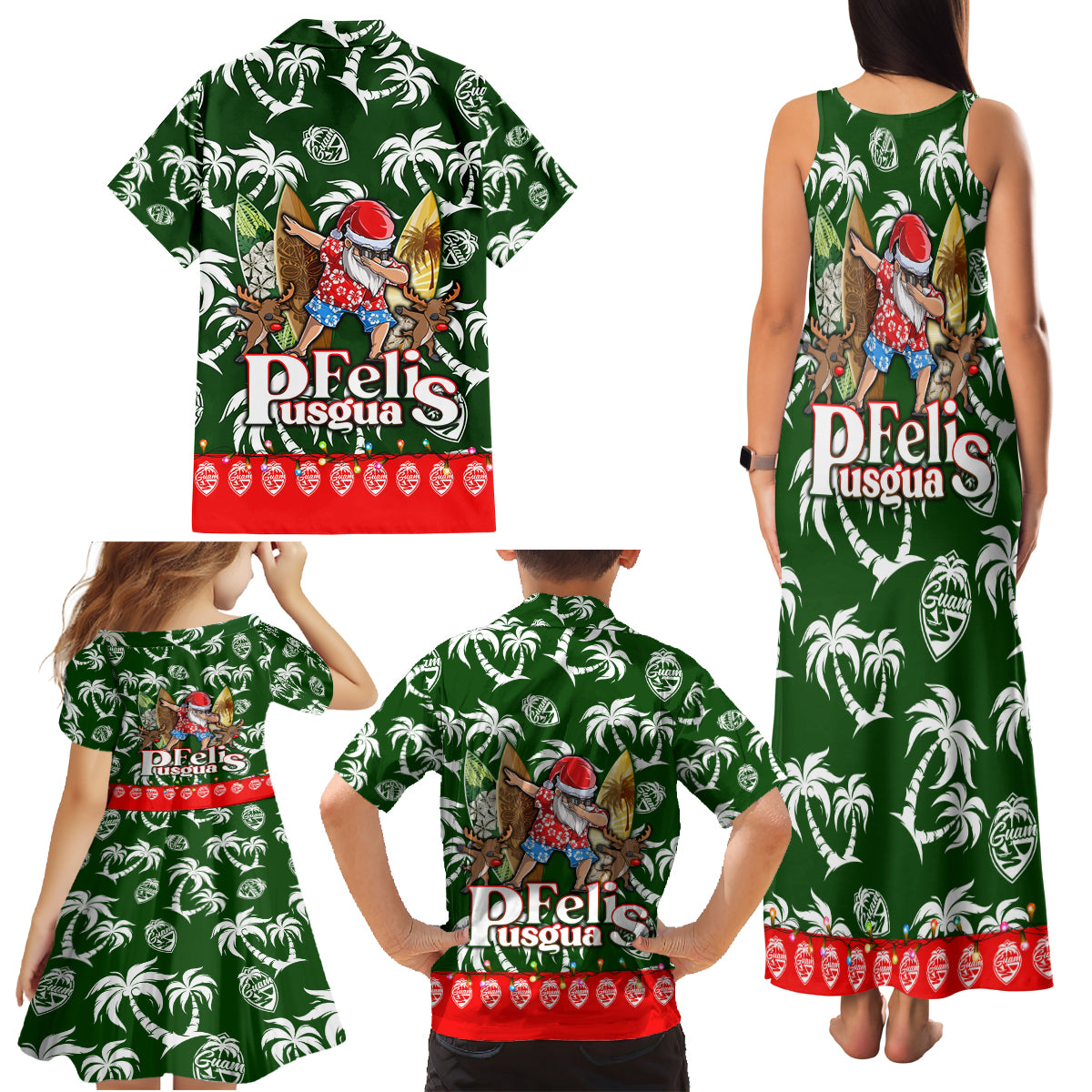 Guam Christmas Family Matching Tank Maxi Dress and Hawaiian Shirt Felis Pusgua Tropical Xmas Patterns - Wonder Print Shop