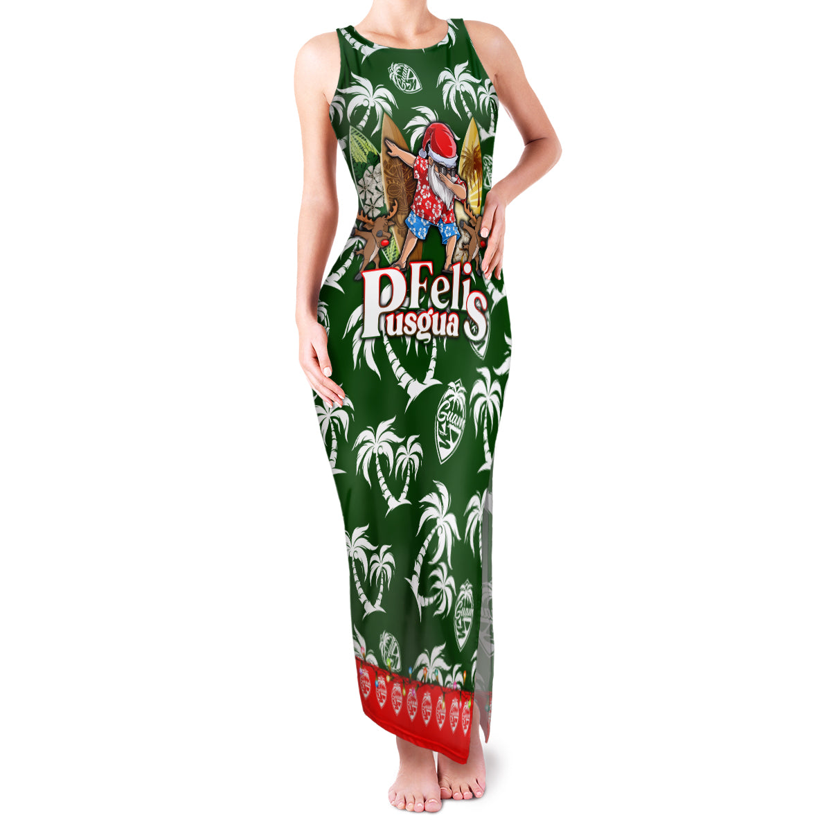 Guam Christmas Family Matching Tank Maxi Dress and Hawaiian Shirt Felis Pusgua Tropical Xmas Patterns - Wonder Print Shop