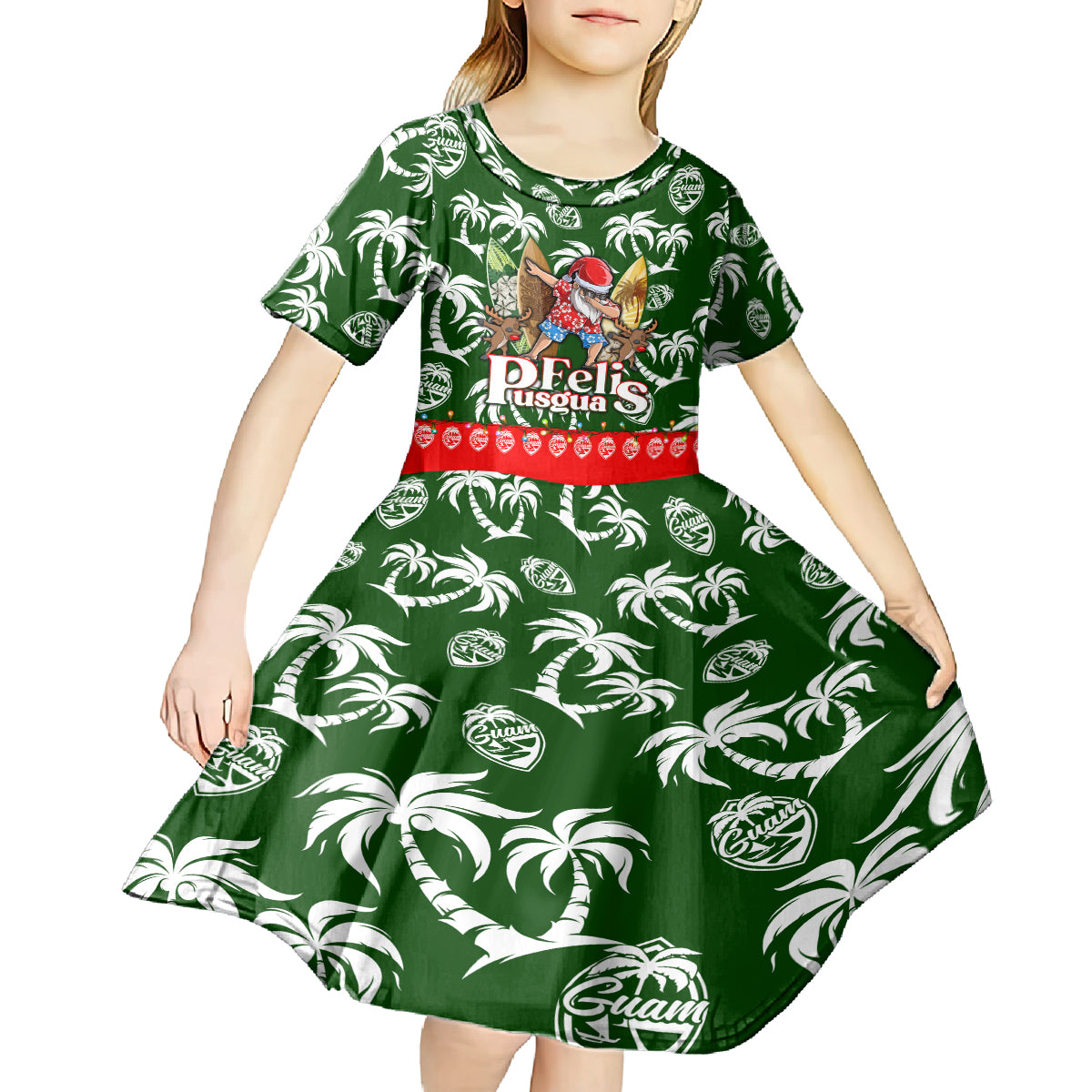 Guam Christmas Kid Short Sleeve Dress Felis Pusgua Tropical Xmas Patterns - Wonder Print Shop