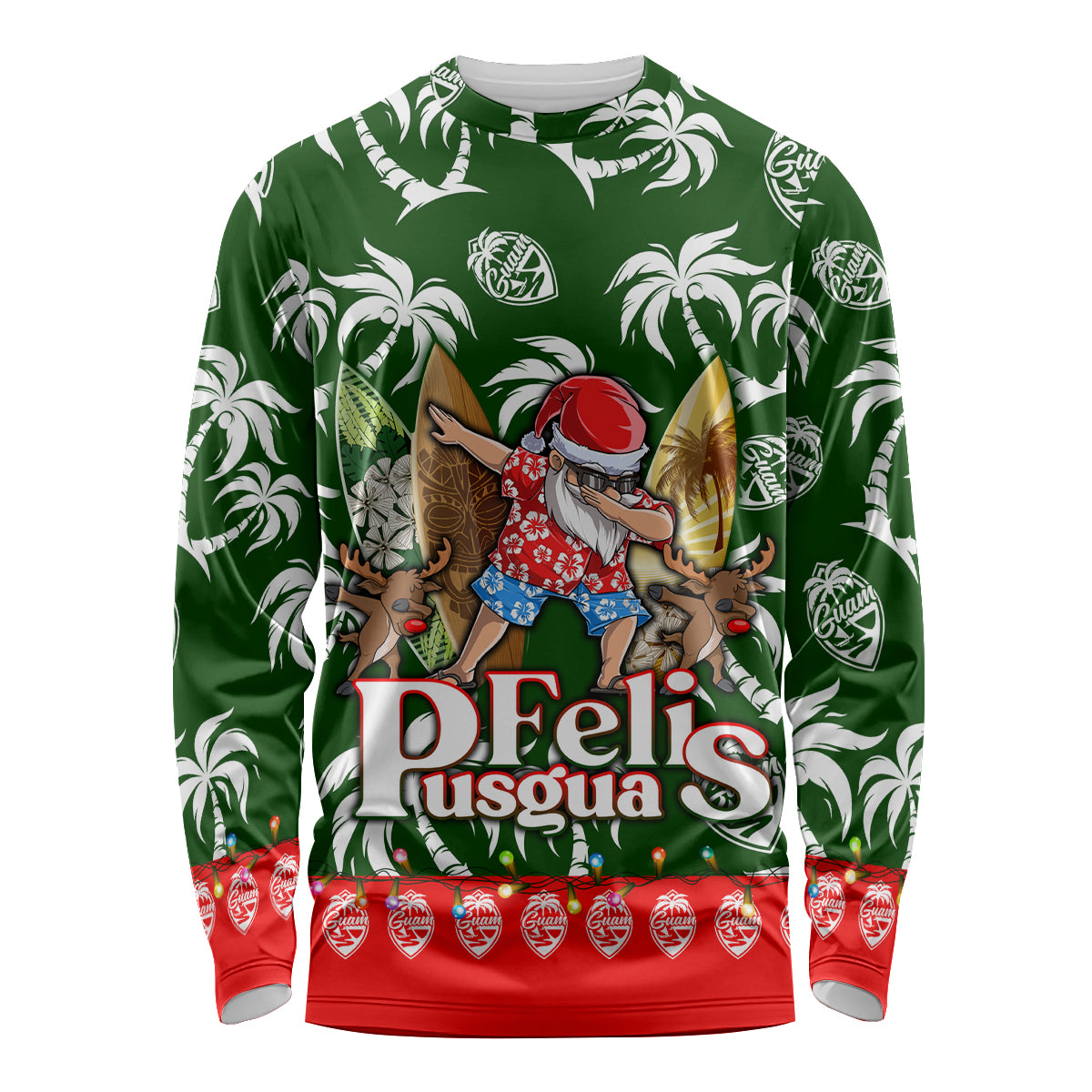 Guam Christmas Long Sleeve Shirt Felis Pusgua Tropical Xmas Patterns - Wonder Print Shop