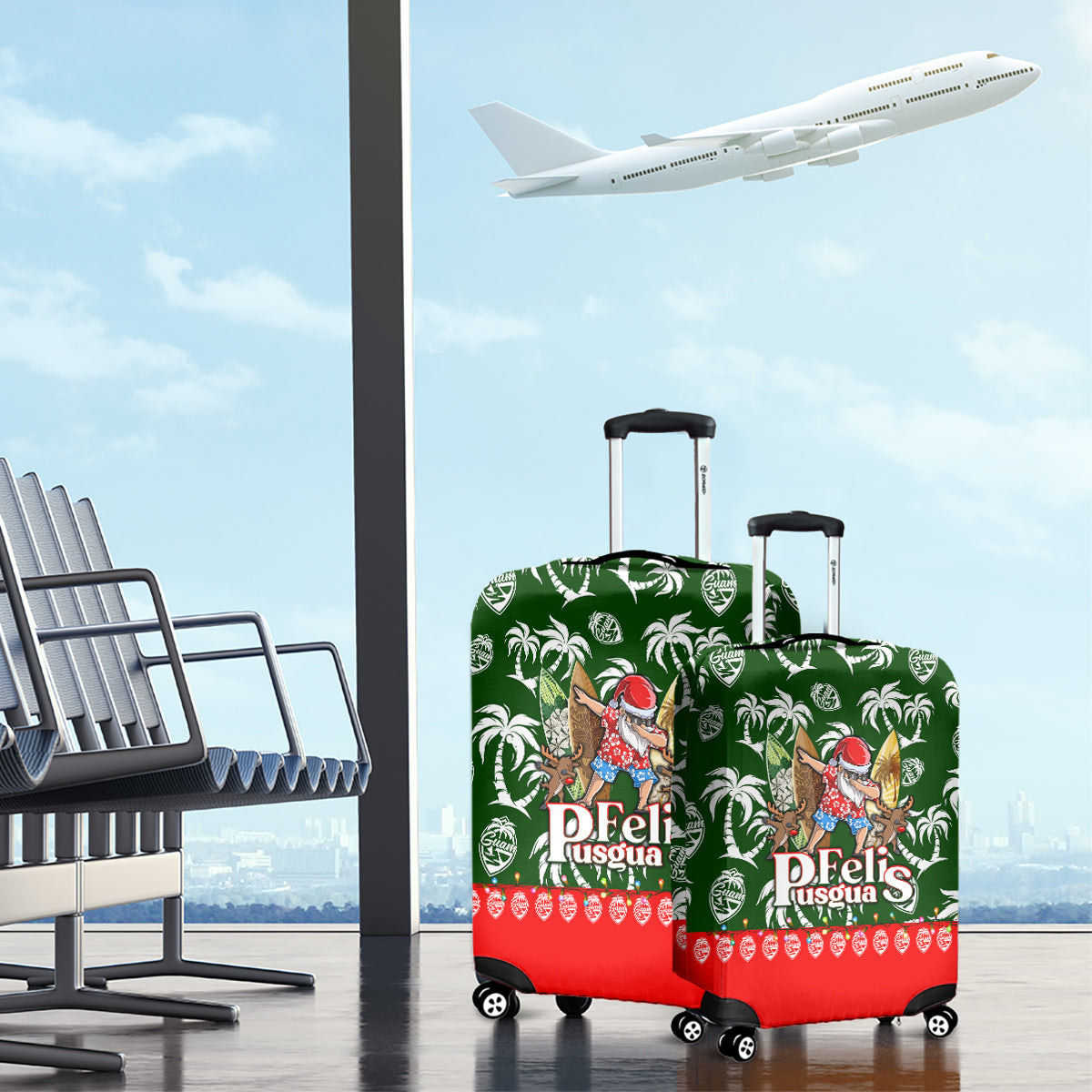 Guam Christmas Luggage Cover Felis Pusgua Tropical Xmas Patterns - Wonder Print Shop