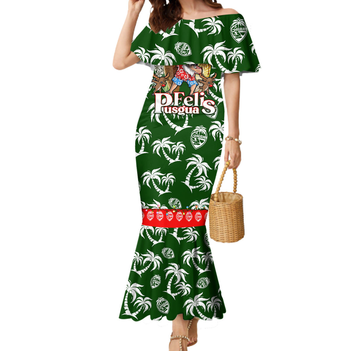 Guam Christmas Mermaid Dress Felis Pusgua Tropical Xmas Patterns - Wonder Print Shop