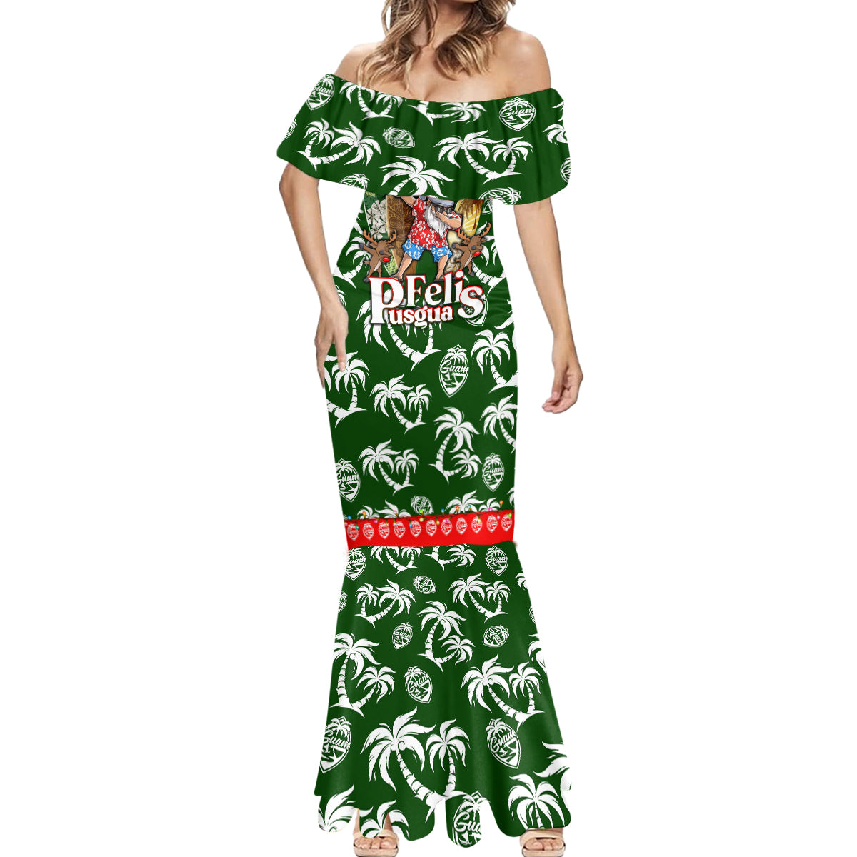Guam Christmas Mermaid Dress Felis Pusgua Tropical Xmas Patterns - Wonder Print Shop