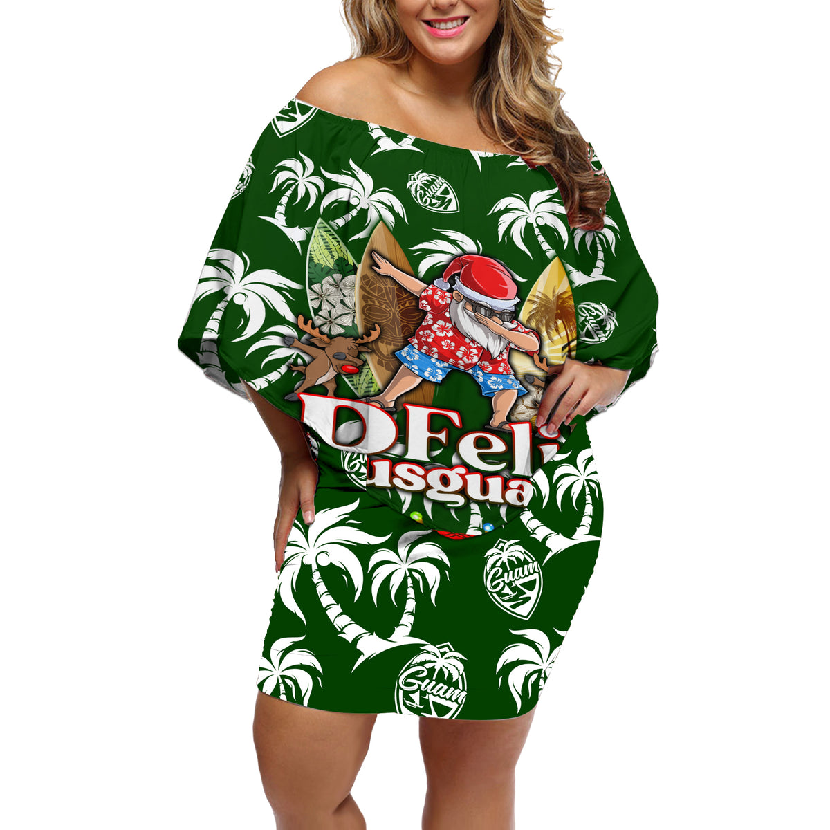 Guam Christmas Off Shoulder Short Dress Felis Pusgua Tropical Xmas Patterns - Wonder Print Shop