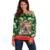 Guam Christmas Off Shoulder Sweater Felis Pusgua Tropical Xmas Patterns - Wonder Print Shop