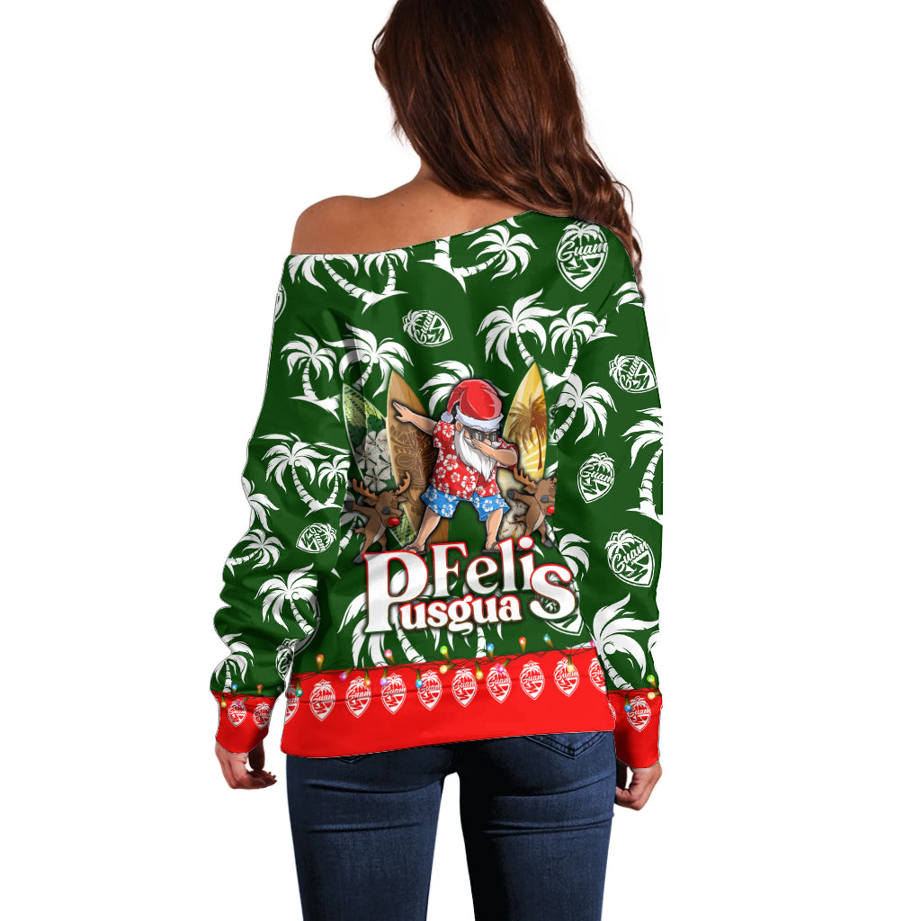 Guam Christmas Off Shoulder Sweater Felis Pusgua Tropical Xmas Patterns - Wonder Print Shop