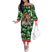 Guam Christmas Off The Shoulder Long Sleeve Dress Felis Pusgua Tropical Xmas Patterns - Wonder Print Shop