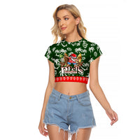 Guam Christmas Raglan Cropped T Shirt Felis Pusgua Tropical Xmas Patterns - Wonder Print Shop