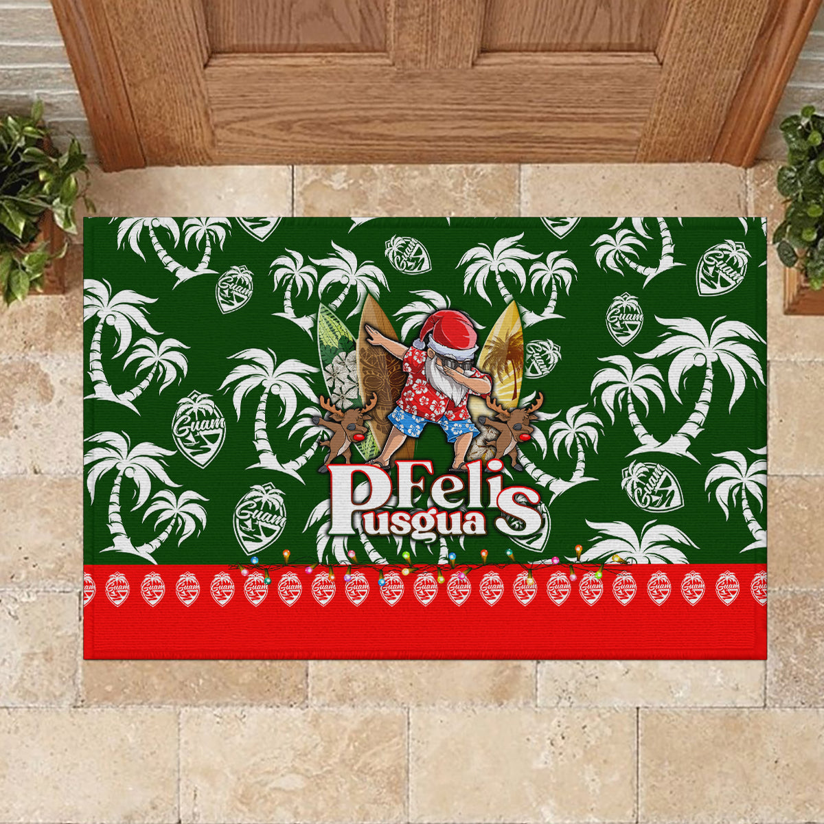 Guam Christmas Rubber Doormat Felis Pusgua Tropical Xmas Patterns - Wonder Print Shop