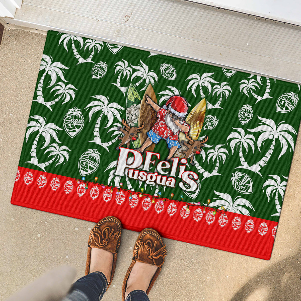 Guam Christmas Rubber Doormat Felis Pusgua Tropical Xmas Patterns - Wonder Print Shop