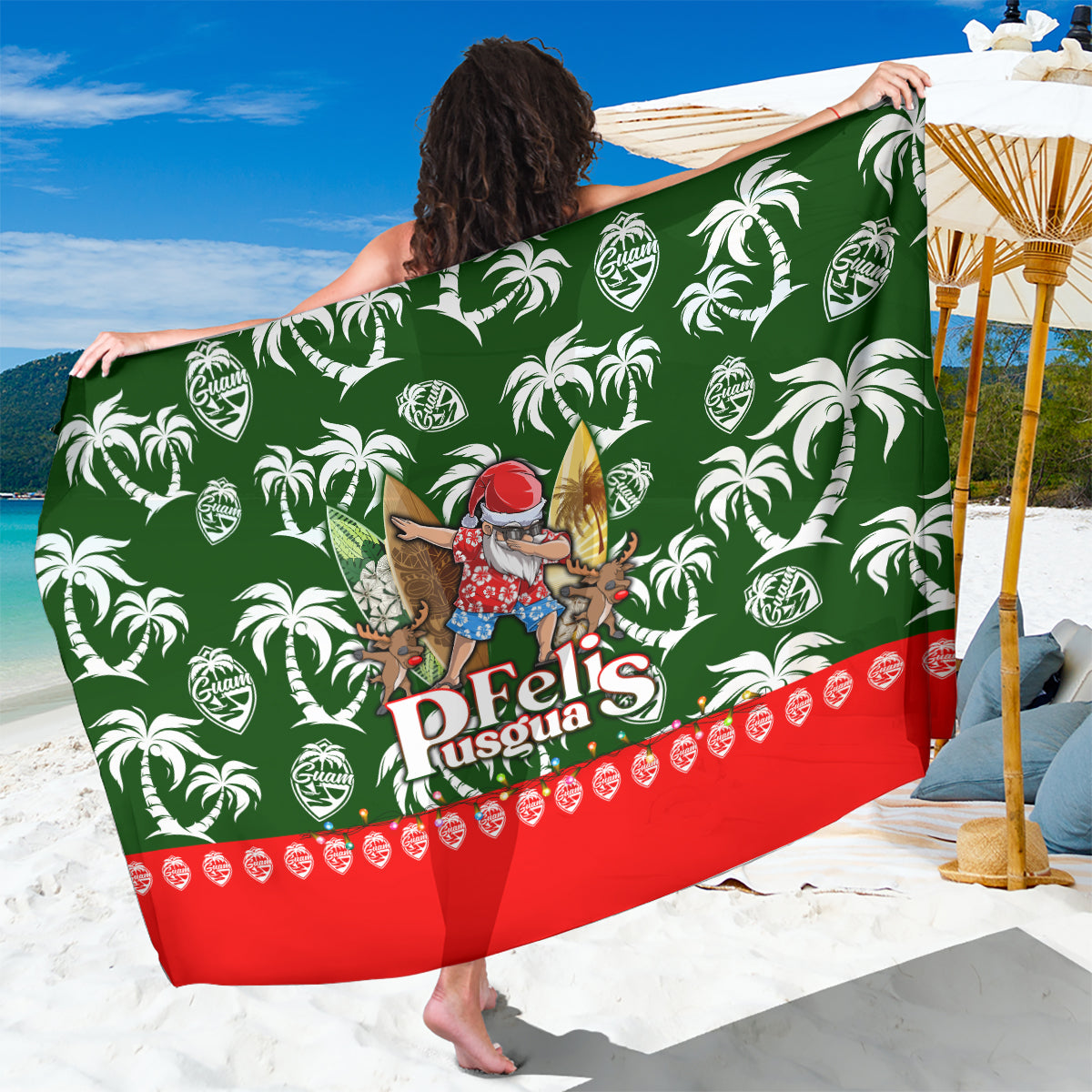 Guam Christmas Sarong Felis Pusgua Tropical Xmas Patterns - Wonder Print Shop