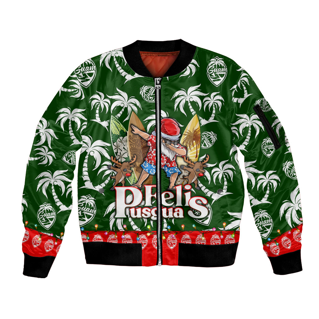 Guam Christmas Sleeve Zip Bomber Jacket Felis Pusgua Tropical Xmas Patterns - Wonder Print Shop