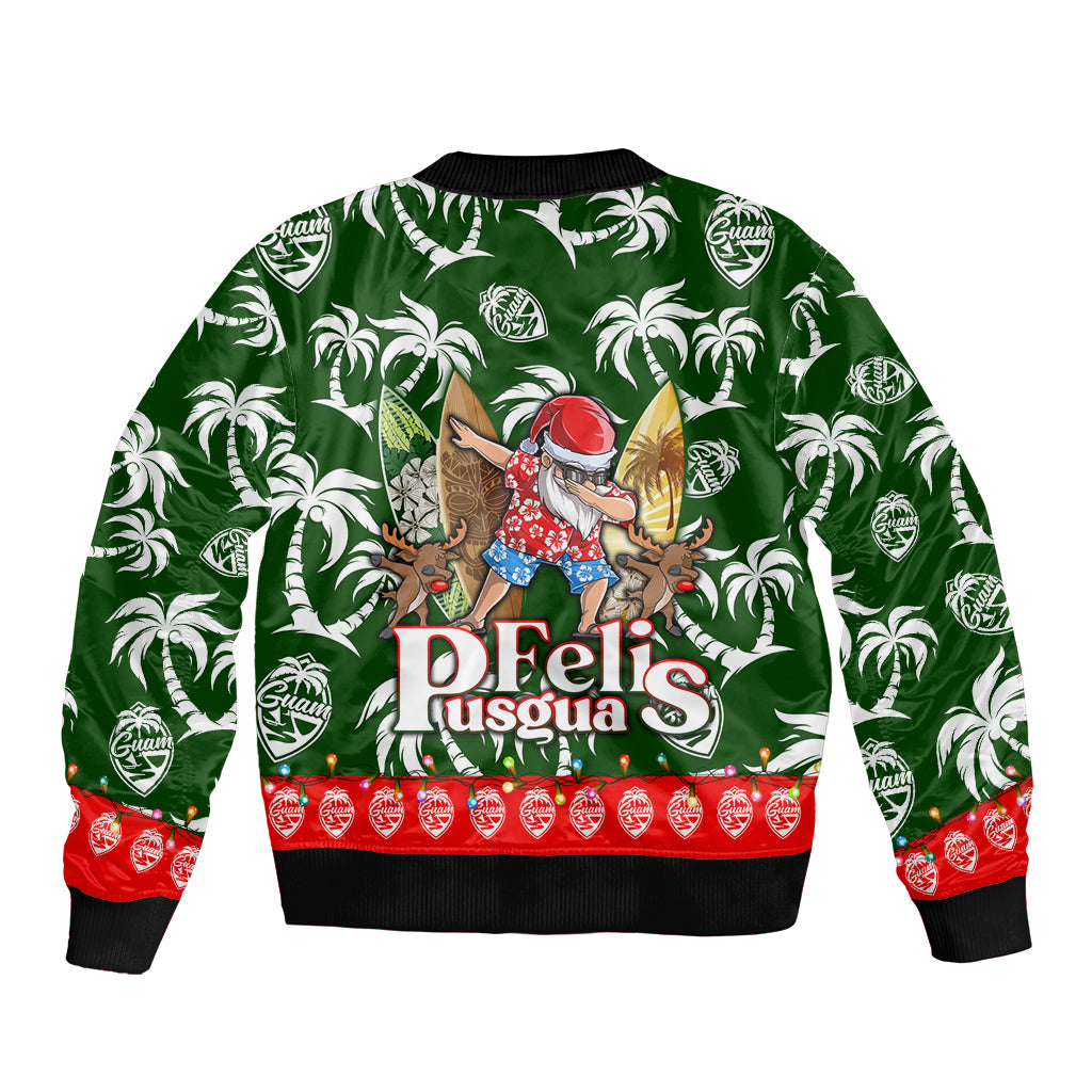 Guam Christmas Sleeve Zip Bomber Jacket Felis Pusgua Tropical Xmas Patterns - Wonder Print Shop