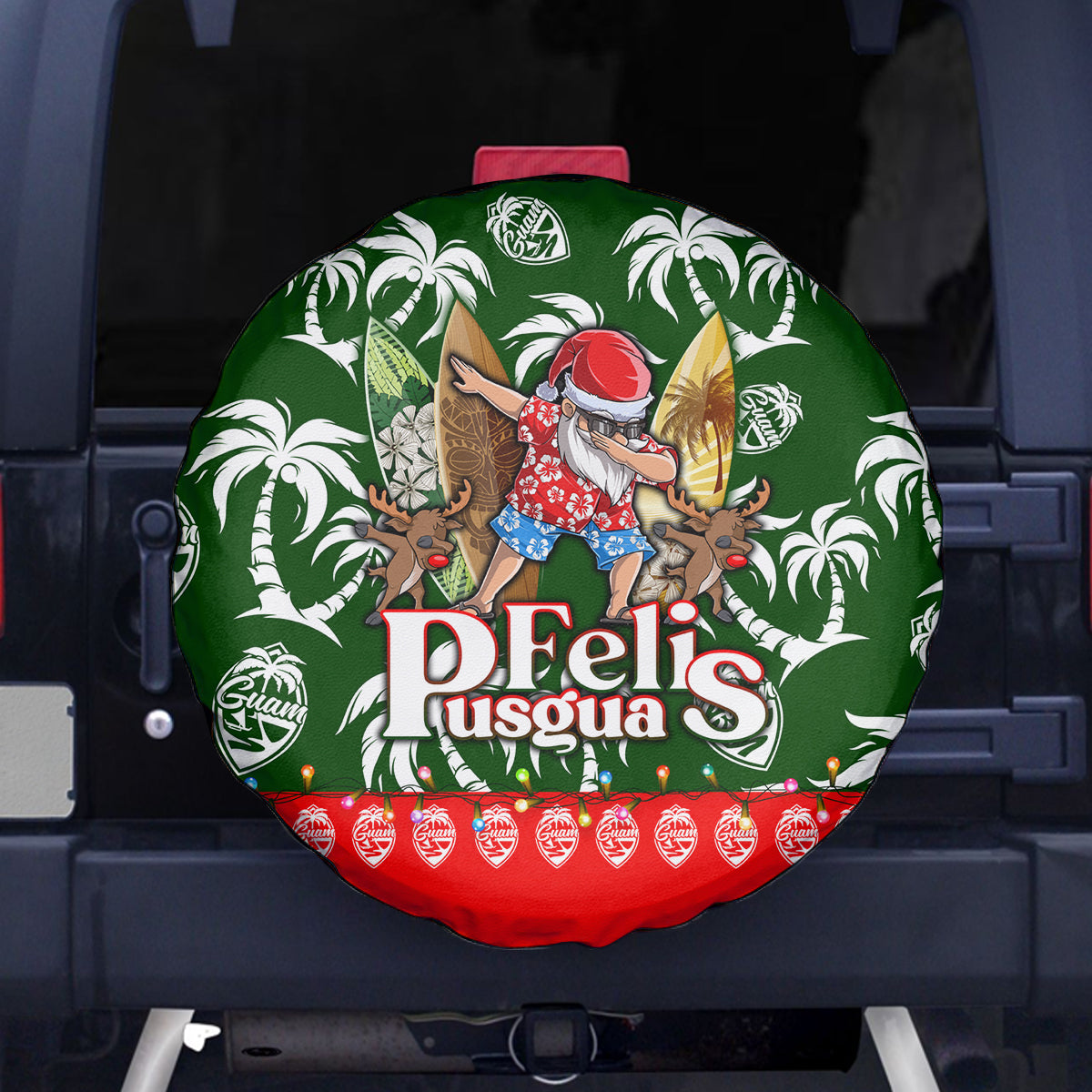 Guam Christmas Spare Tire Cover Felis Pusgua Tropical Xmas Patterns - Wonder Print Shop