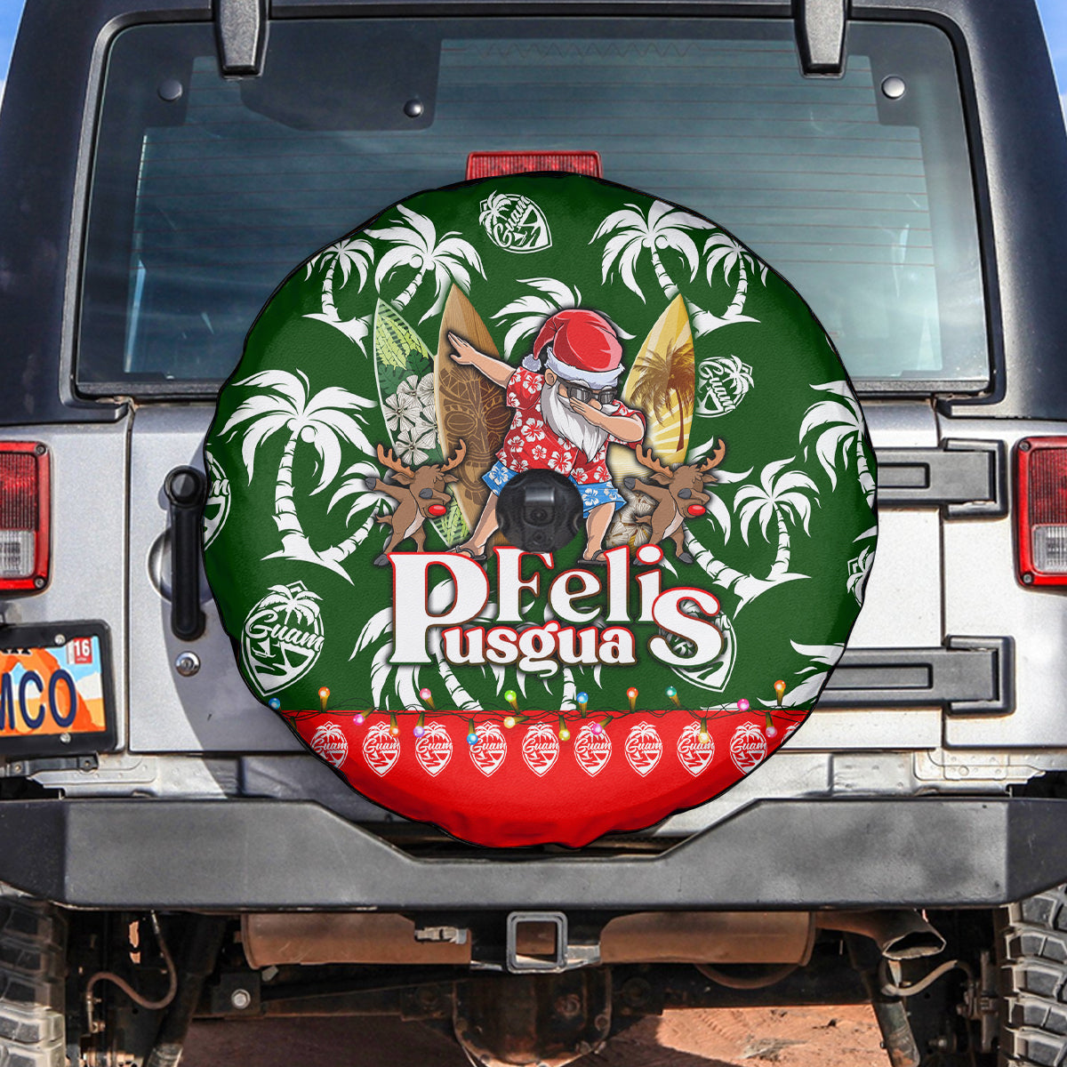 Guam Christmas Spare Tire Cover Felis Pusgua Tropical Xmas Patterns - Wonder Print Shop