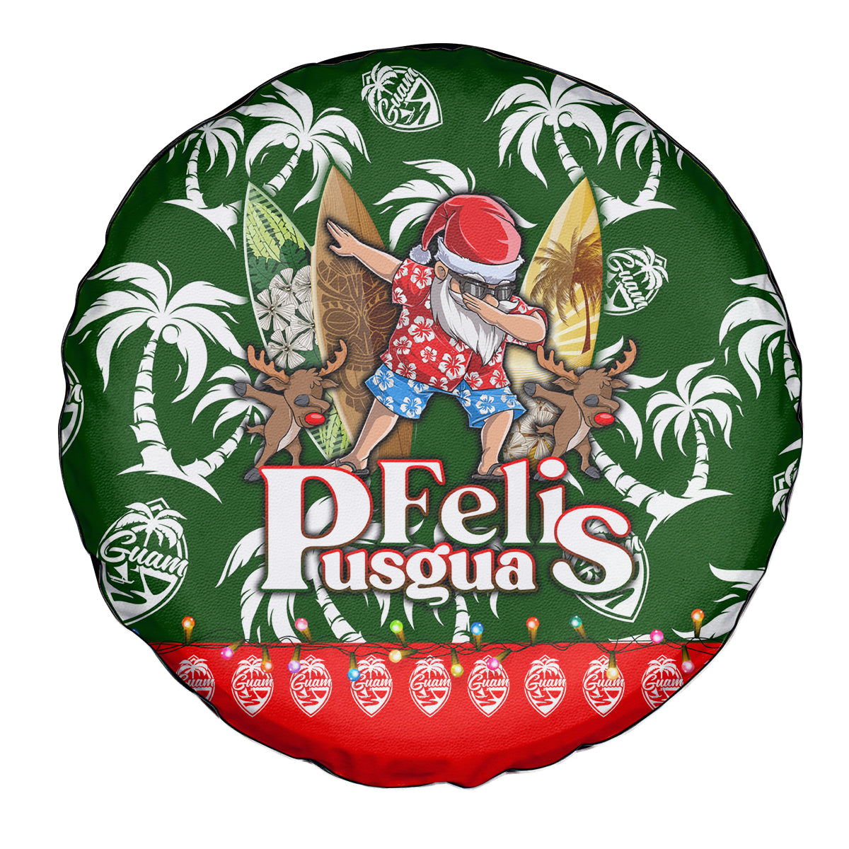 Guam Christmas Spare Tire Cover Felis Pusgua Tropical Xmas Patterns - Wonder Print Shop