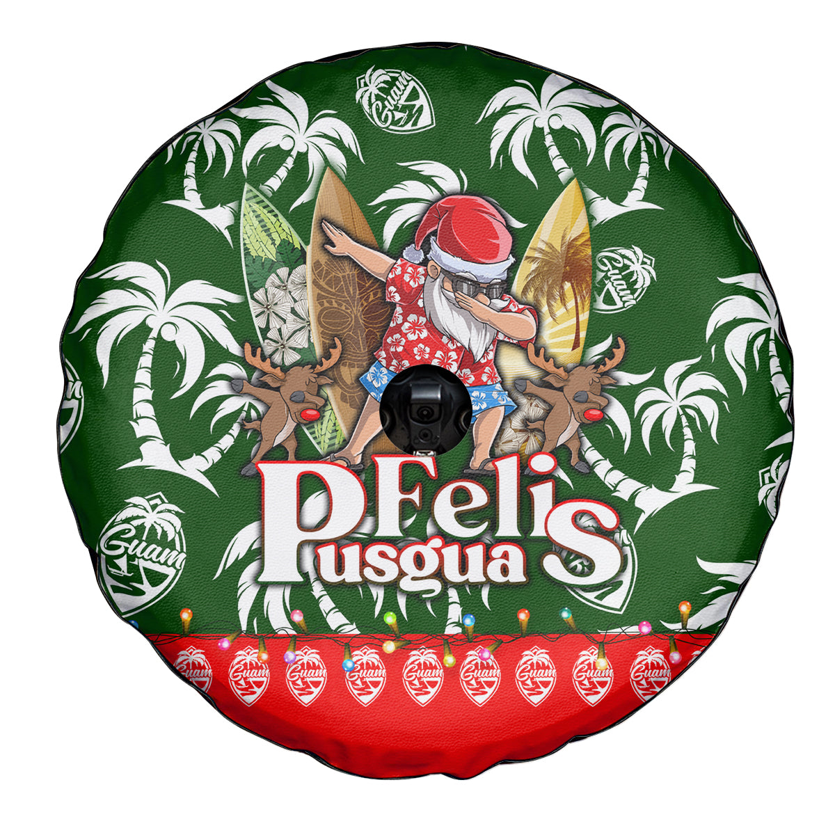Guam Christmas Spare Tire Cover Felis Pusgua Tropical Xmas Patterns - Wonder Print Shop