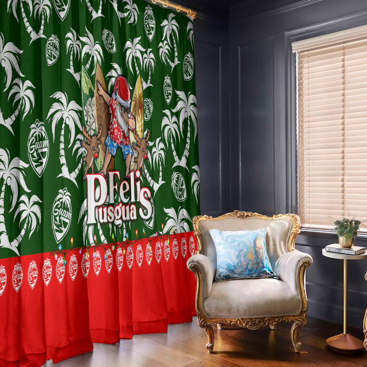 Guam Christmas Window Curtain Felis Pusgua Tropical Xmas Patterns - Wonder Print Shop