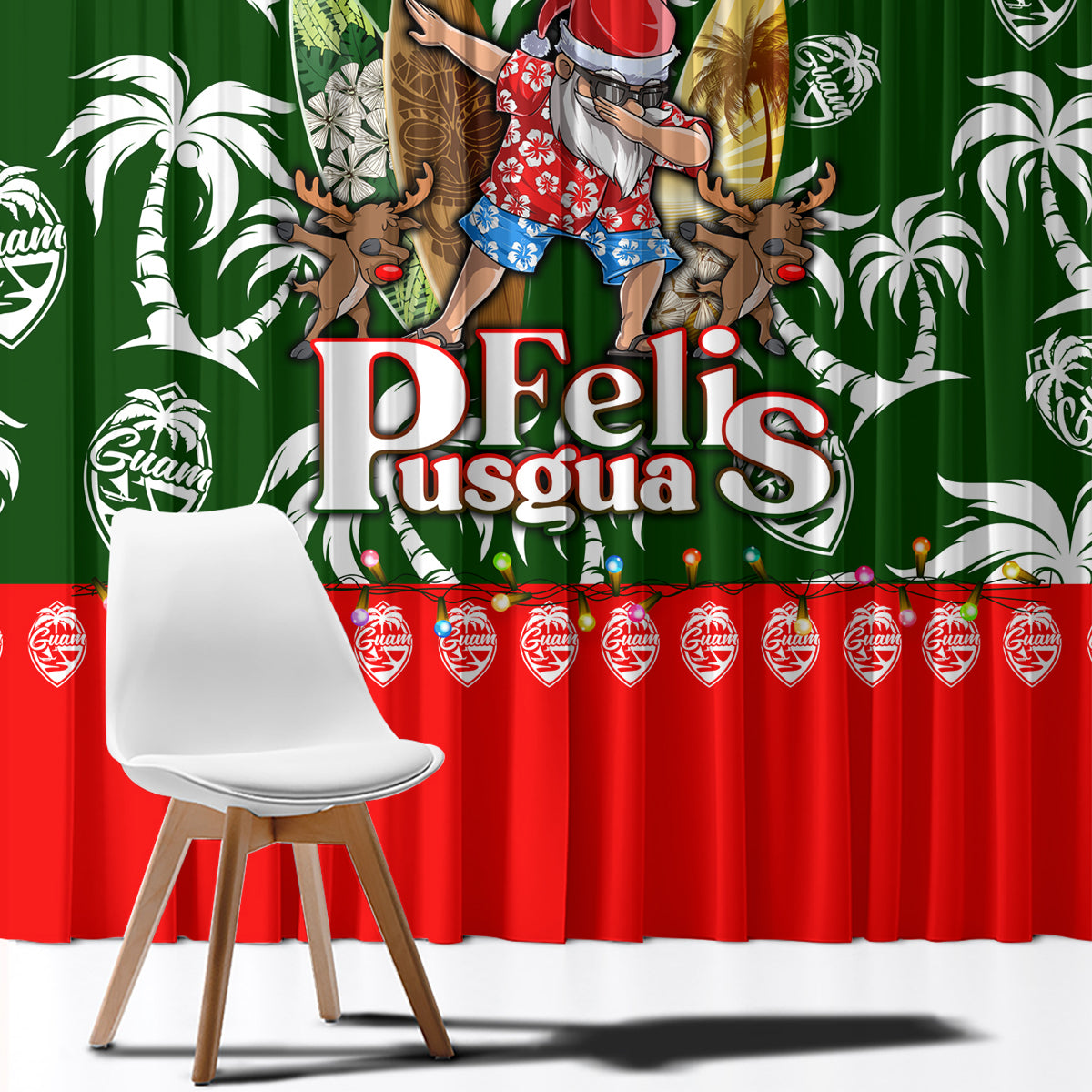 Guam Christmas Window Curtain Felis Pusgua Tropical Xmas Patterns - Wonder Print Shop