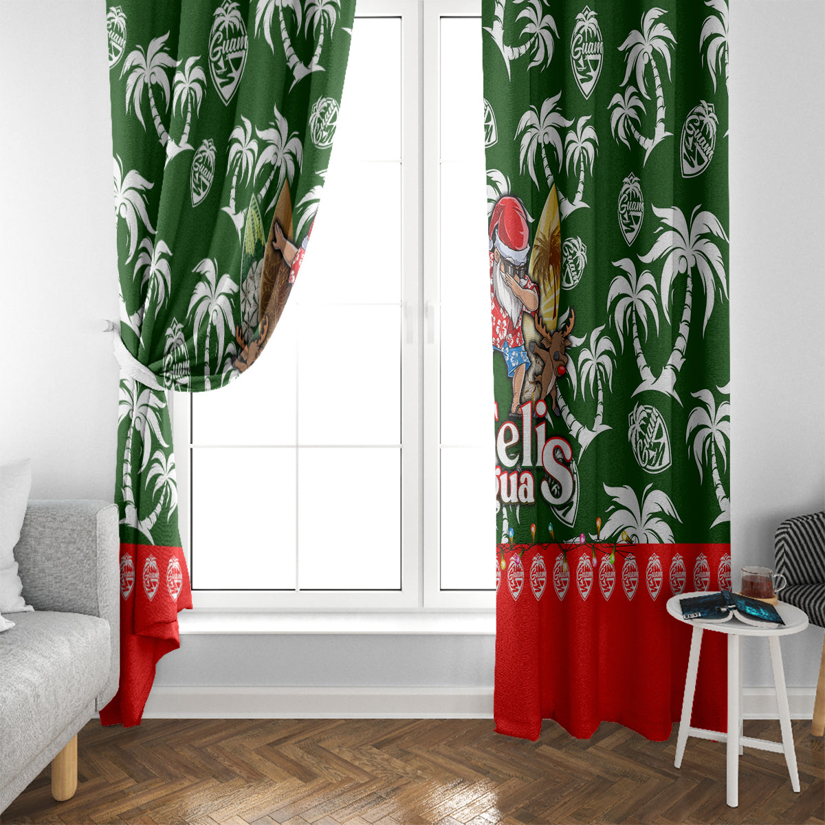 Guam Christmas Window Curtain Felis Pusgua Tropical Xmas Patterns - Wonder Print Shop